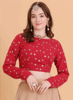 Dark Pink Georgette Sequins Embroidered Blouse Festive Wear -Deals Chic Lehenga Store dark pink georgette sequins embroidered blouse BLBS02309111 u