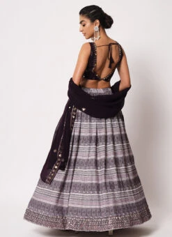 Dark Purple Banarasi Silk Printed Umbrella Lehenga Party Wear -Deals Chic Lehenga Store dark purple banarasi silk printed umbrella lehenga ghsom2297 b