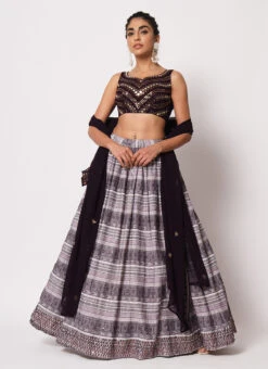 Dark Purple Banarasi Silk Printed Umbrella Lehenga Party Wear -Deals Chic Lehenga Store dark purple banarasi silk printed umbrella lehenga ghsom2297 u