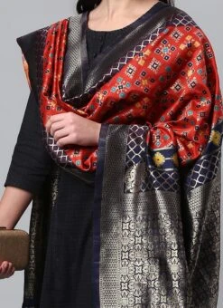 Dark Red Benarasi Silk Jacquard Woven Dupatta Festive Wear