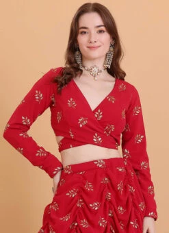 Dark Red Embroidered Georgette Blouse Festive Wear -Deals Chic Lehenga Store dark red embroidered georgette blouse BLBS02309123 u