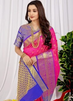 Deep Pink Color Zari Weaving Litchi Silk Saree Festive Wear -Deals Chic Lehenga Store deep pink color zari weaving litchi silk saree sasom110678 b