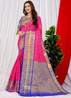 Deep Pink Color Zari Weaving Litchi Silk Saree Festive Wear -Deals Chic Lehenga Store deep pink color zari weaving litchi silk saree sasom110678 u