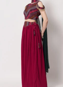 Deep Pink Georgette Crushed Lehenga Choli Party Wear