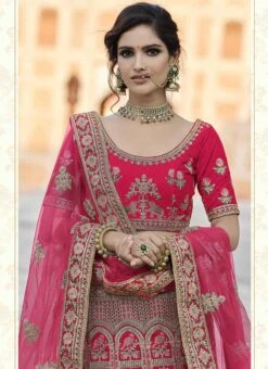 Deep Pink Velvet Embroidered N Stones A Line Lehenga Wedding Wear -Deals Chic Lehenga Store deep pink velvet embroidered n stones a line lehenga ghsak42228120 b