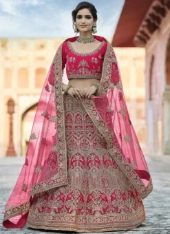 Deep Pink Velvet Embroidered N Stones A Line Lehenga Wedding Wear -Deals Chic Lehenga Store deep pink velvet embroidered n stones a line lehenga ghsak42228120 u
