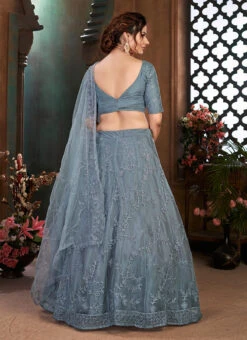 Dove Grey Net Thread Embroidery Umbrella Lehenga Party Wear -Deals Chic Lehenga Store dove grey net thread embroidery umbrella lehenga ghsom1636 b