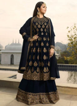 Drashti Dhami Navy Blue Long Choli Lehenga Party Wear -Deals Chic Lehenga Store drashti dhami navy blue long choli lehenga ghscc3801 u