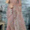 Dusty Lavender Net Embroidered Saree Party Wear