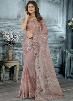 Dusty Lavender Net Embroidered Saree Party Wear -Deals Chic Lehenga Store dusty lavender net embroidered saree sasnf6976 u