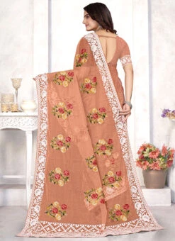 Dusty Peach Organza Embroidered Saree Festive Wear -Deals Chic Lehenga Store dusty peach organza embroidered saree sasnf7311 b