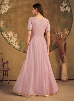 Dusty Pink Net Metalic Foil Work Anarkali Gown Party Wear -Deals Chic Lehenga Store dusty pink net metalic foil work anarkali gown bgwsom4615 b