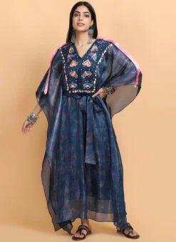 Electric Blue Bees Handpainted Kaftan Set Party Wear 6 Electric Blue Bees Handpainted Kaftan Set Party Wear -Deals Chic Lehenga Store electric blue bees handpainted kaftan set kfdasct121 u