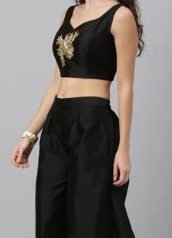 Embroidered Crop Top N Palazzo Bottom With Jacket Festive Wear