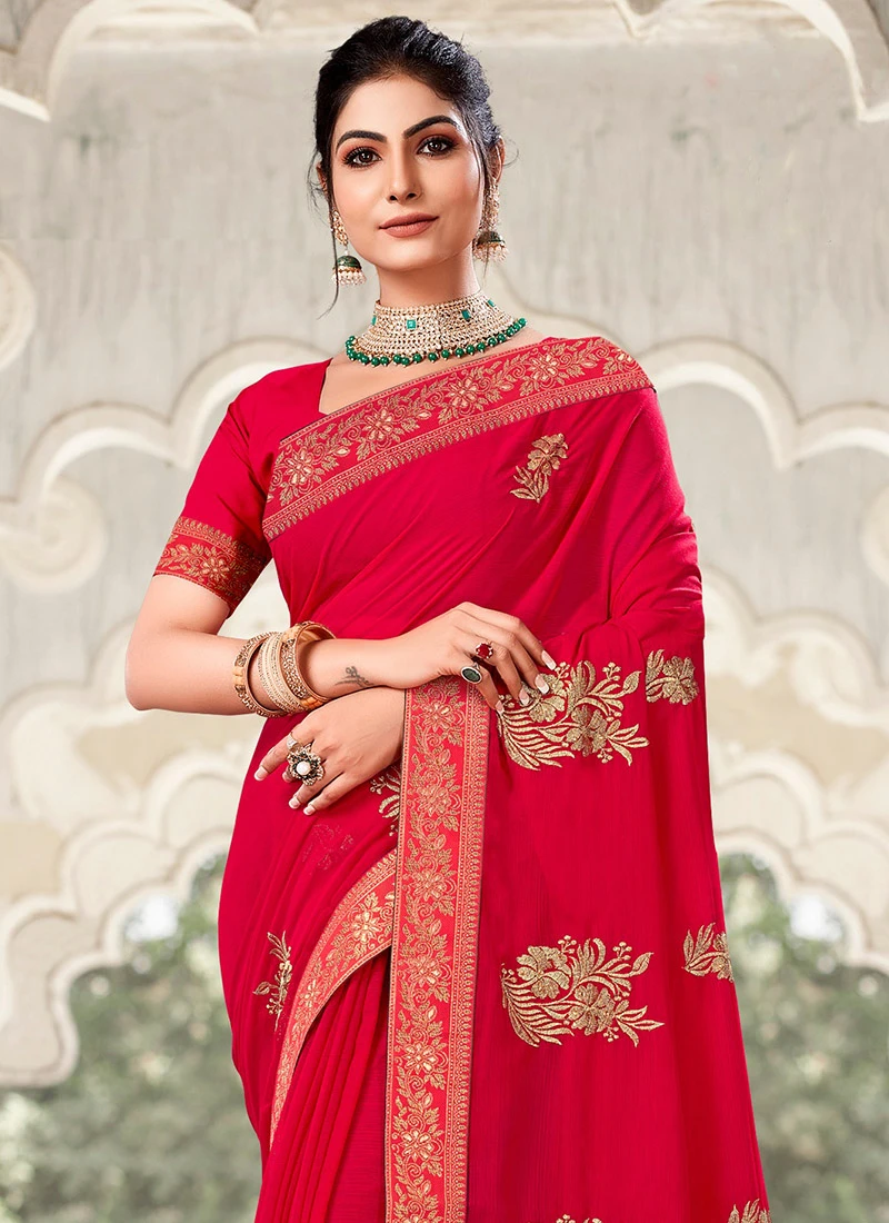 Embroidery Georgette Red Color Saree Party Wear 4 Embroidery Georgette Red Color Saree Party Wear - Image 4