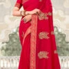 Embroidery Georgette Red Color Saree Party Wear