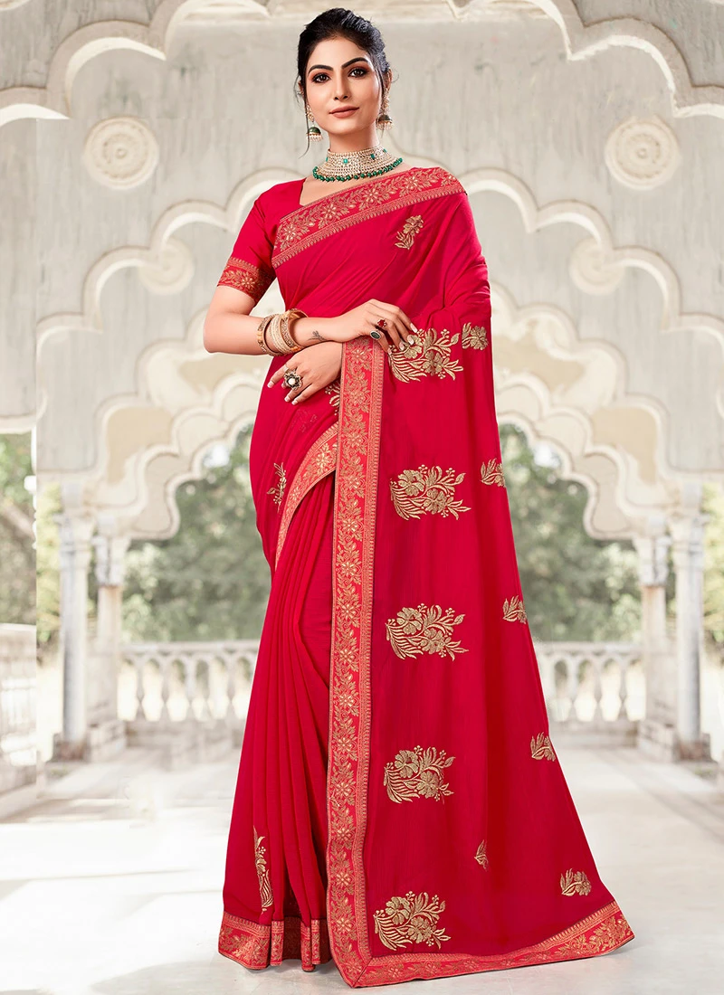 Embroidery Georgette Red Color Saree Party Wear 3 Embroidery Georgette Red Color Saree Party Wear - Image 3