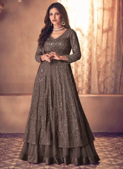 Fawn Georgette Sequins Embroidered Long Choli Lehenga Party Wear -Deals Chic Lehenga Store fawn georgette sequins embroidered long choli lehenga ghsak3199123b u