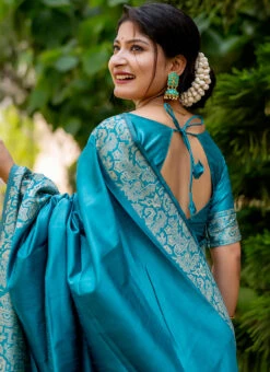 Firozi Art Silk Handloom Saree Festive Wear -Deals Chic Lehenga Store firozi art silk handloom saree sasvw608 b