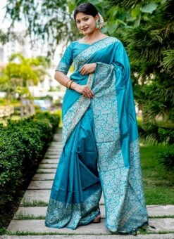 Firozi Art Silk Handloom Saree Festive Wear -Deals Chic Lehenga Store firozi art silk handloom saree sasvw608 u