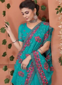 Firozi Blue Georgette Embroidery Work Saree Party Wear 7 Firozi Blue Georgette Embroidery Work Saree Party Wear -Deals Chic Lehenga Store firozi blue georgette embroidery work saree sasunee1467 b
