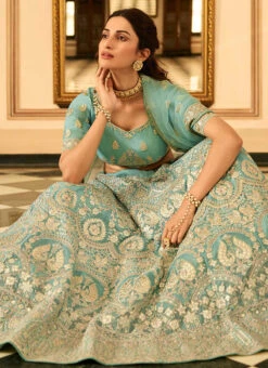 Firozi Organza Embroidered N Stones Umbrella Lehenga Wedding Wear -Deals Chic Lehenga Store firozi organza embroidered n stones umbrella lehenga ghsak42117206 b