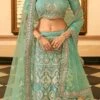 Firozi Organza Embroidered N Stones Umbrella Lehenga Wedding Wear