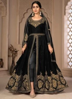 Full Sleeve Black Embroidery Georgette Anarkali Suit Party Wear -Deals Chic Lehenga Store full sleeve black embroidery georgette anarkali suit slsdibl7 u