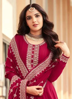 Full Sleeve Jasmin Bhasin Pink Georgette Embroidery Anarkali Suit Party Wear -Deals Chic Lehenga Store full sleeve jasmin bhasin pink georgette embroidery anarkali suit slska424916062 b