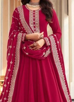 Full Sleeve Jasmin Bhasin Pink Georgette Embroidery Anarkali Suit Party Wear