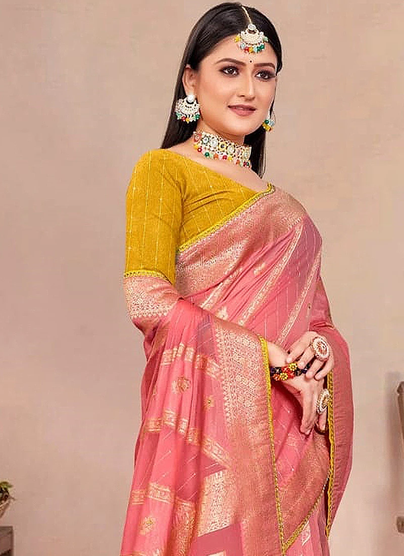 Gajiri Pink Art Silk Zari Saree After Six Wear 4 Gajiri Pink Art Silk Zari Saree After Six Wear - Image 4