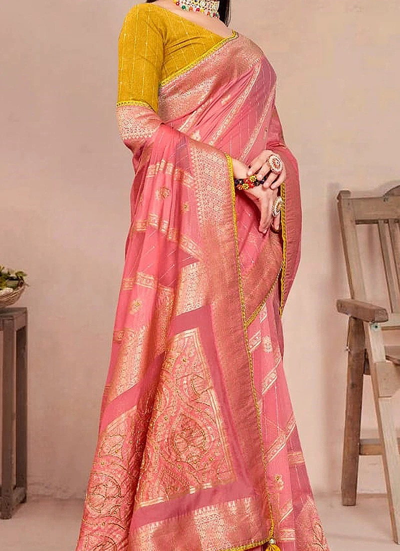Gajiri Pink Art Silk Zari Saree After Six Wear 1 Gajiri Pink Art Silk Zari Saree After Six Wear