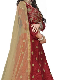 Garnet Maroon Zoya Silk Embroidered A Line Lehenga Party Wear