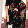 Georgette Digital Print Black Color Saree Festive Wear