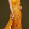 Georgette Embroidery Sequins Work Mustard Color Saree Festive Wear