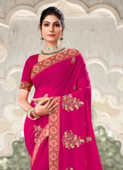 Georgette Magenta Color Embroidery Saree Party Wear -Deals Chic Lehenga Store georgette magenta color embroidery saree sasacw3439 b