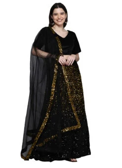 Gold N Black Velvet Sequins A Line Lehenga Festive Wear -Deals Chic Lehenga Store gold n black velvet sequins a line lehenga ghsstsktmbf7674 u