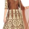 Gold N Brown Raw Silk Embroidery Anarkali Suit Party Wear