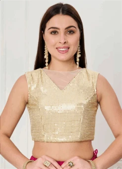 Gold Sequin Embroidery Blouse Festive Wear -Deals Chic Lehenga Store gold sequin embroidery blouse BLBS02307637 b