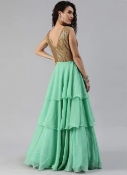 Gold Sequins Embroidered V Neck Gown Party Wear -Deals Chic Lehenga Store gold sequins embroidered v neck gown IWBS02001204 b