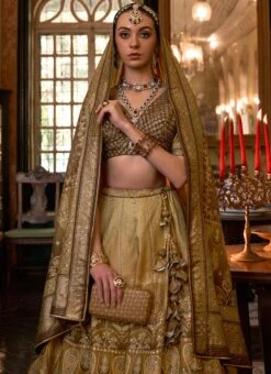 Golden Art Silk Jacquard Stone Work Umbrella Lehenga Wedding Wear -Deals Chic Lehenga Store golden art silk jacquard stone work umbrella lehenga ghsli21001172 b