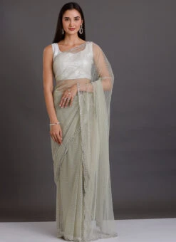 Light Grey Color Net Handwork Saree Party Wear -Deals Chic Lehenga Store golden color net handwork saree sadkccc10 u