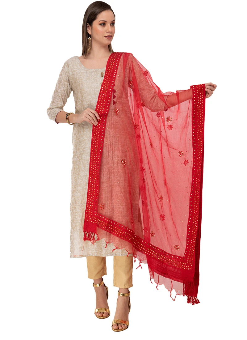 Golden Organza Cotton Embroidered Work Dupatta Festive Wear 3 Golden Organza Cotton Embroidered Work Dupatta Festive Wear - Image 3