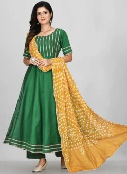 Green Art Dupion Silk Gota Work Anarkali Suit Party Wear -Deals Chic Lehenga Store green art dupion silk gota work anarkali suit slsrrrw025 u
