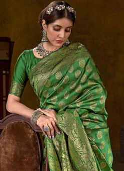 Green Art Kanjivaram Silk Zari Work Saree Festive Wear -Deals Chic Lehenga Store green art kanjivaram silk zari work saree sadsf7042 b