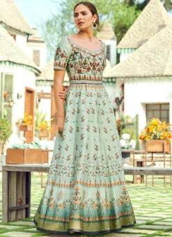 Green Art Silk Anarkali Gown Party Wear -Deals Chic Lehenga Store green art silk anarkali gown bgwsjssb1205 u