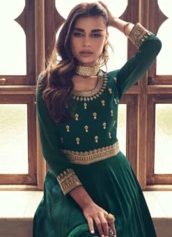 Green Art Silk Cord Work Dresses And Gown Party Wear -Deals Chic Lehenga Store green art silk cord work anarkali suit bgwrska46239644 b