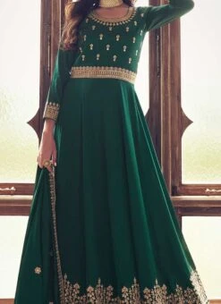 Green Art Silk Cord Work Dresses And Gown Party Wear