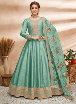 Green Art Silk Embroidery Anarkali Suit Party Wear -Deals Chic Lehenga Store green art silk embroidery anarkali suit slsdf4803 u