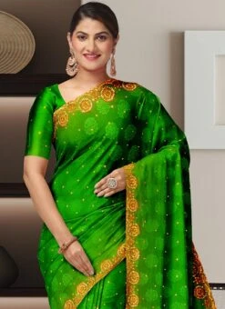 Green Art Silk Hand Work Saree Party Wear -Deals Chic Lehenga Store green art silk hand work saree sadsf7319 b